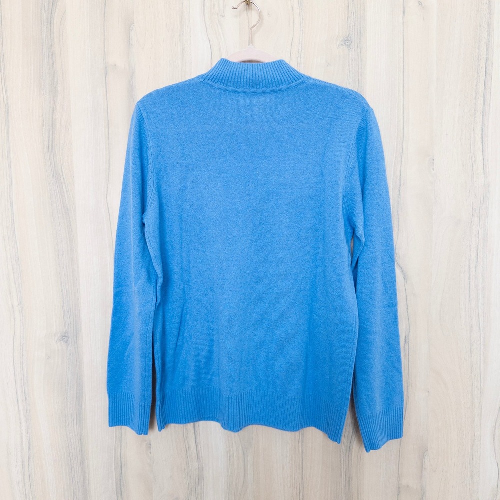 Norm Thompson Womens 100% Cashmere Sweater M Blue Mock Neck Quiet Luxury Preppy - Picture 6 of 9